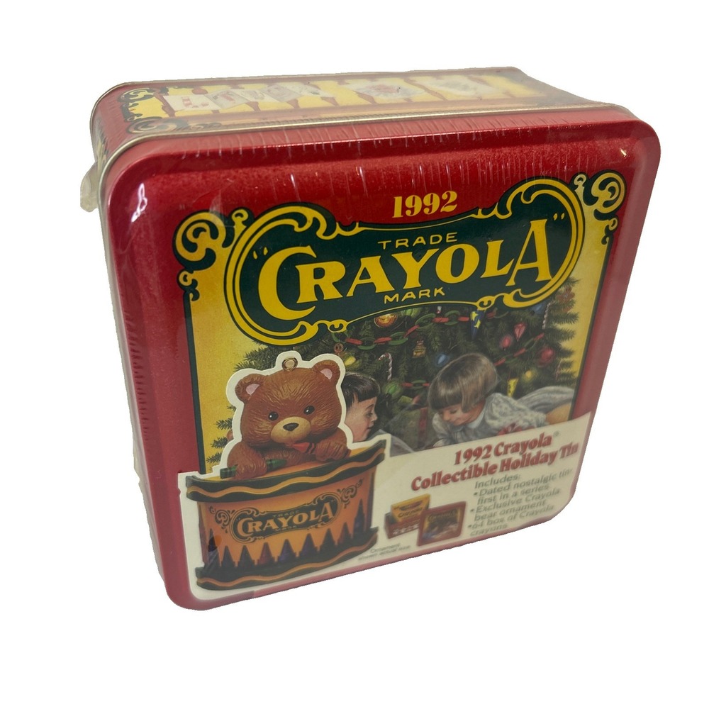 Vintage 1992 Crayola Holiday Tin Box Crayon With Crayons Sealed Retired